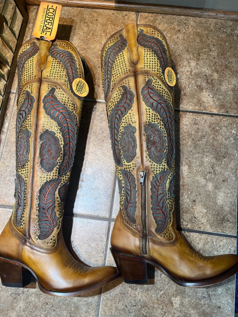 New! Corral Tan and Dark Brown Leather Over the Knee High Western Boots - Picture 16 of 16